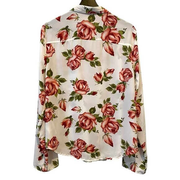 Guess XL Floral Rose Print 3/4 Sleeve Collared Blouse - Picture 4 of 16